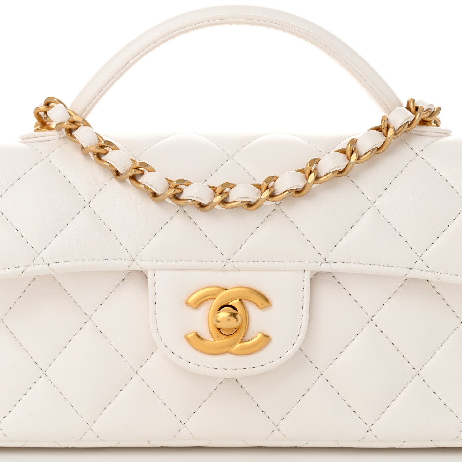 Lambskin Quilted Mini Flap Top Handle Bag White