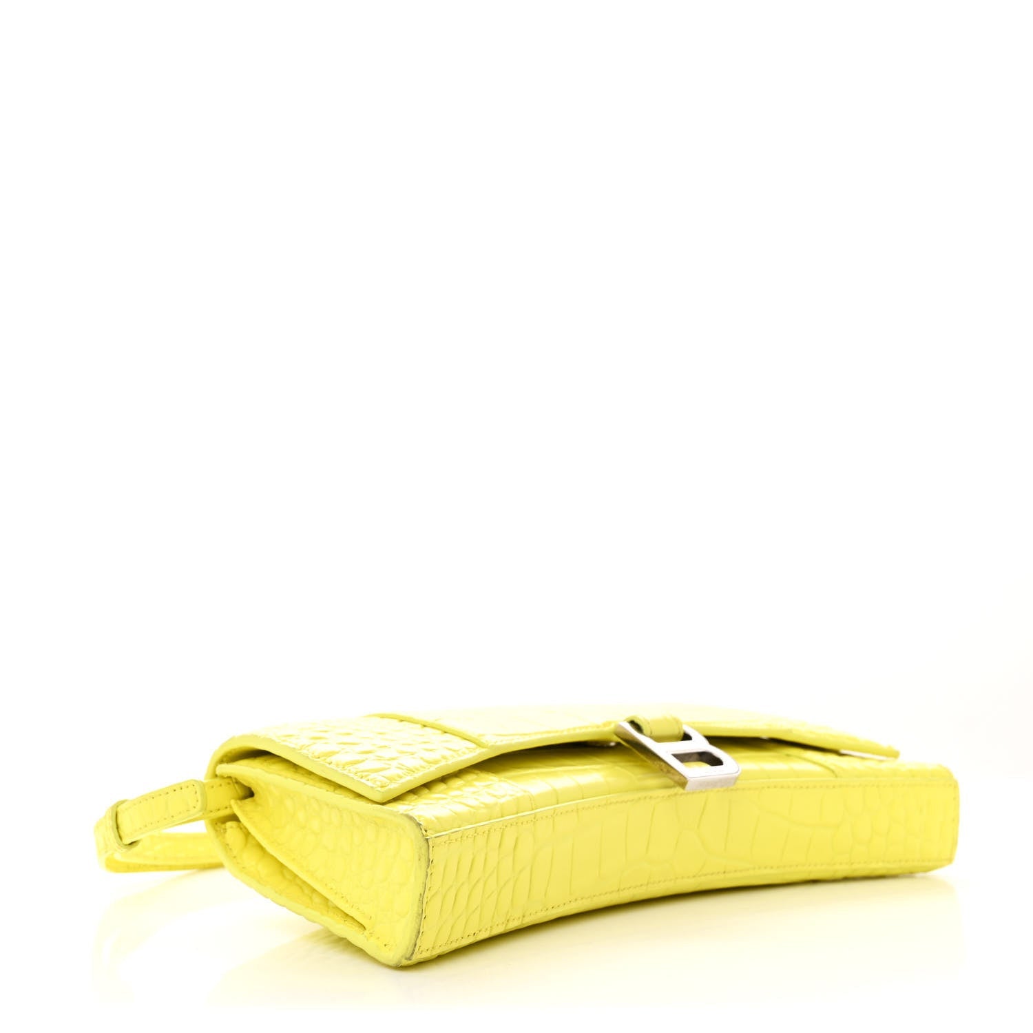 Shiny Calfskin Crocodile Embossed Hourglass Stretch Sling Shoulder Bag Yellow