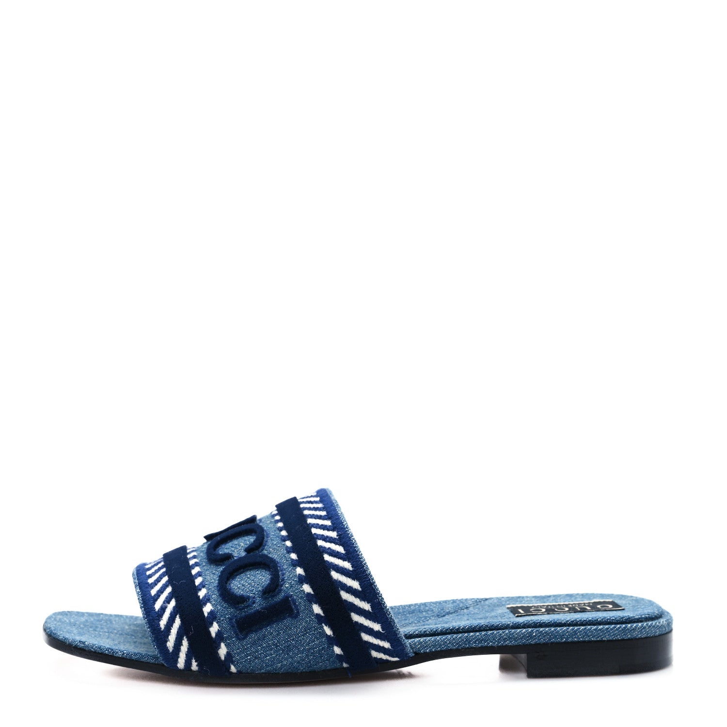 New Denim Logo Embroidered Slide Sandal 38 Light Blue