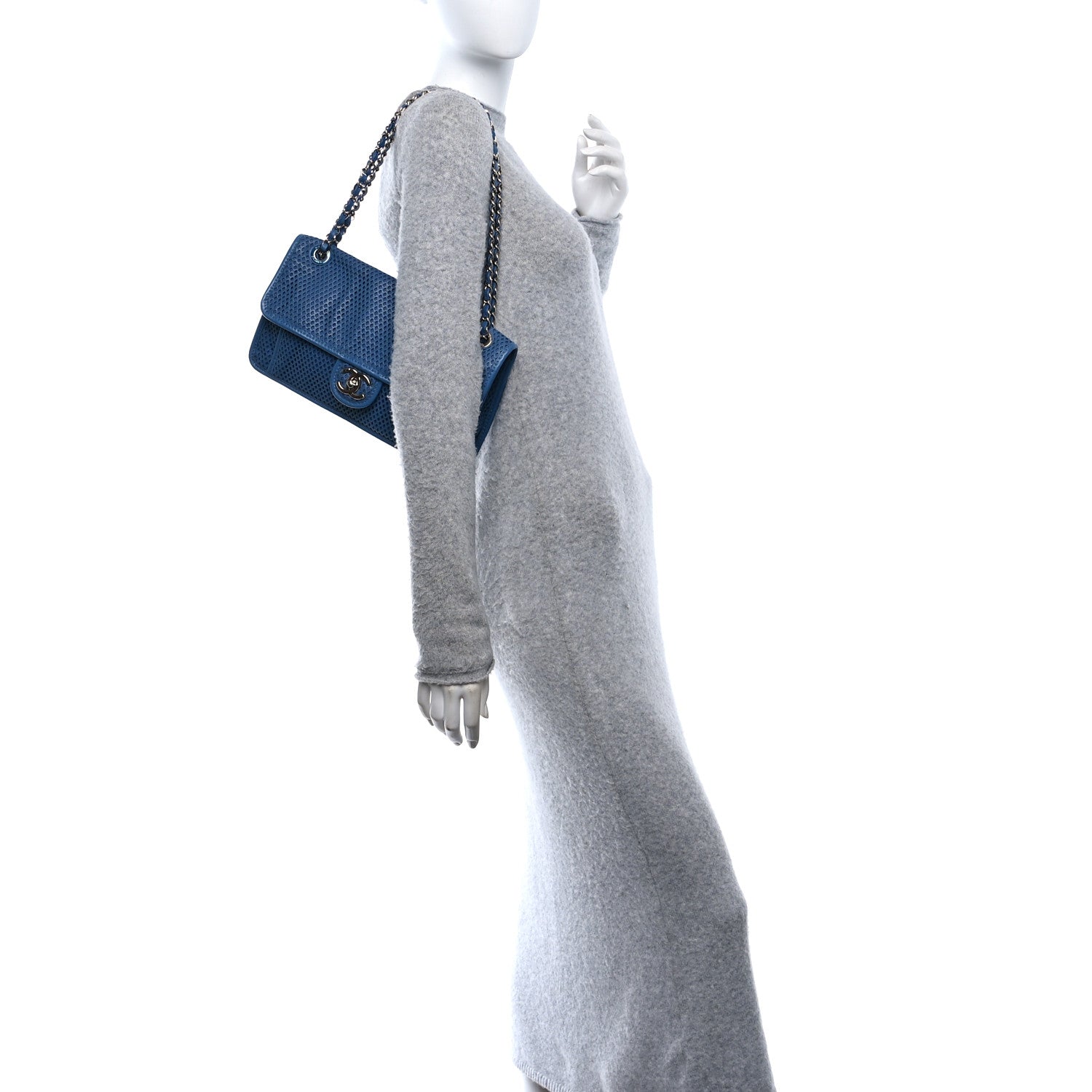 Perforated Calfskin Large Up In The Air Flap Blue