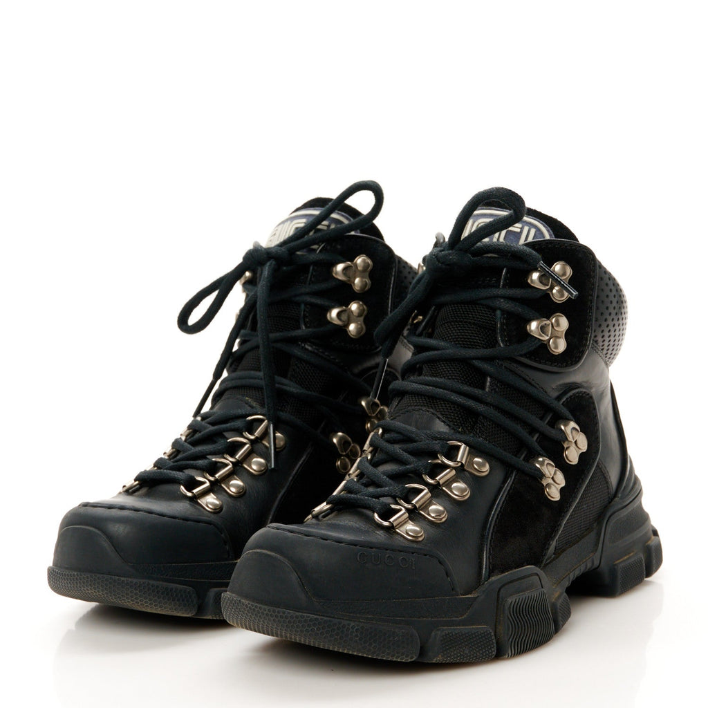 X SEGA Calfskin Suede Technical Canvas Womens Flashtrek High-Top Sneakers 35 Black