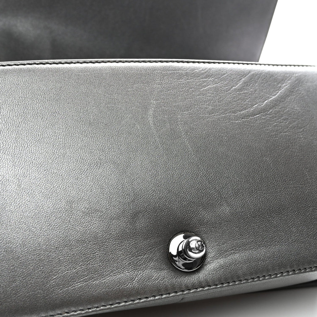 Lambskin Embossed Medium Boy Cube Flap Grey