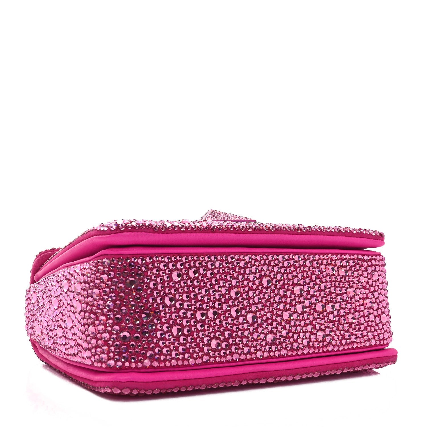 Crystal Suede Embellished Small One Stud Clutch With Chain Pink