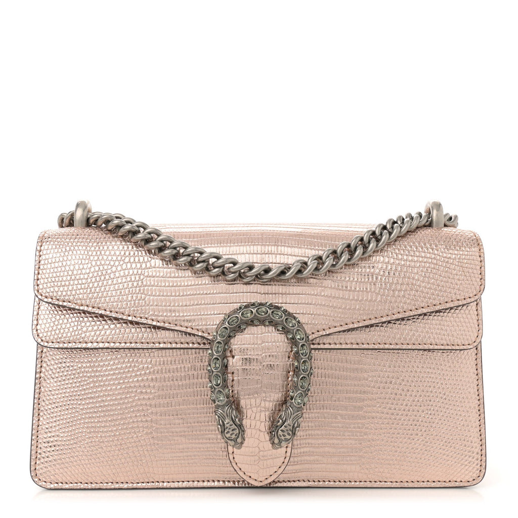 Metallic Lizard Crystal Small Dionysus Shoulder Bag Rose Gold