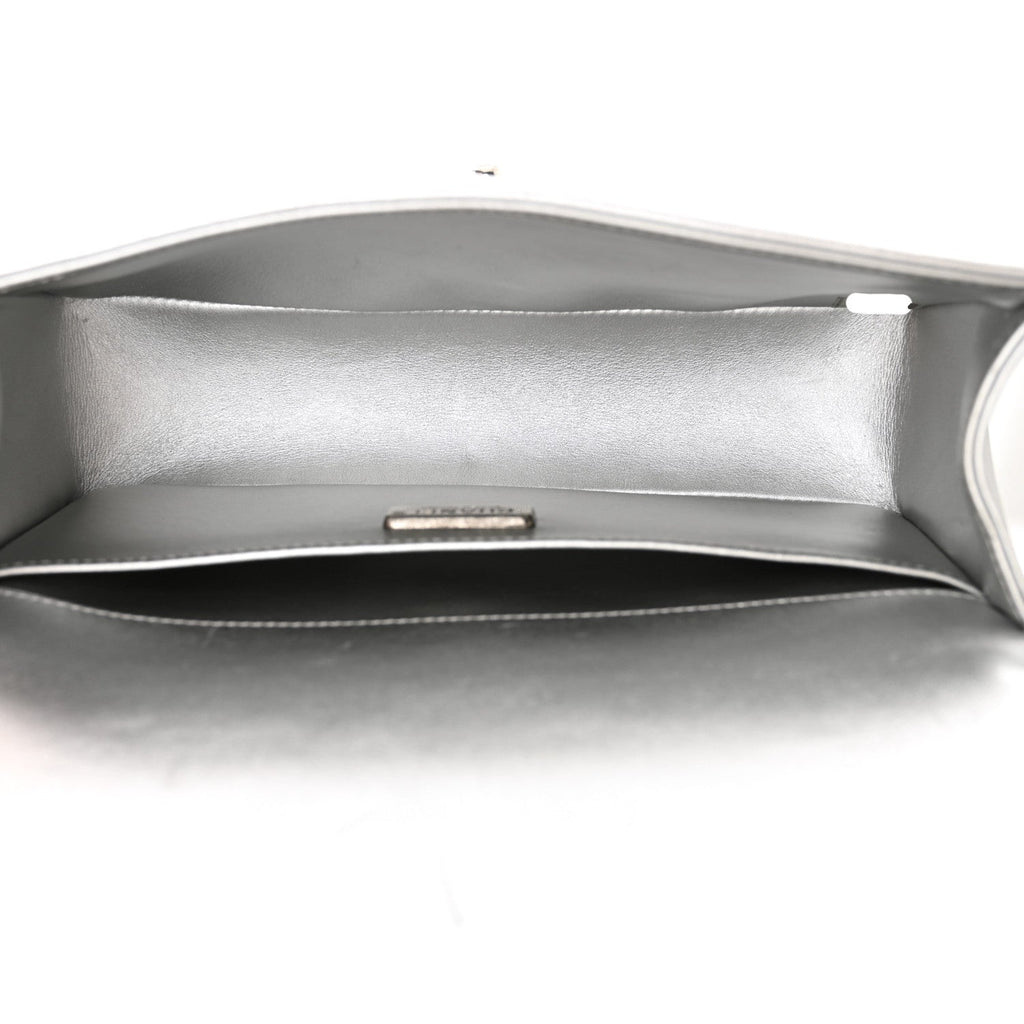 Metallic Lambskin Embellished Medium Boy Flap Silver