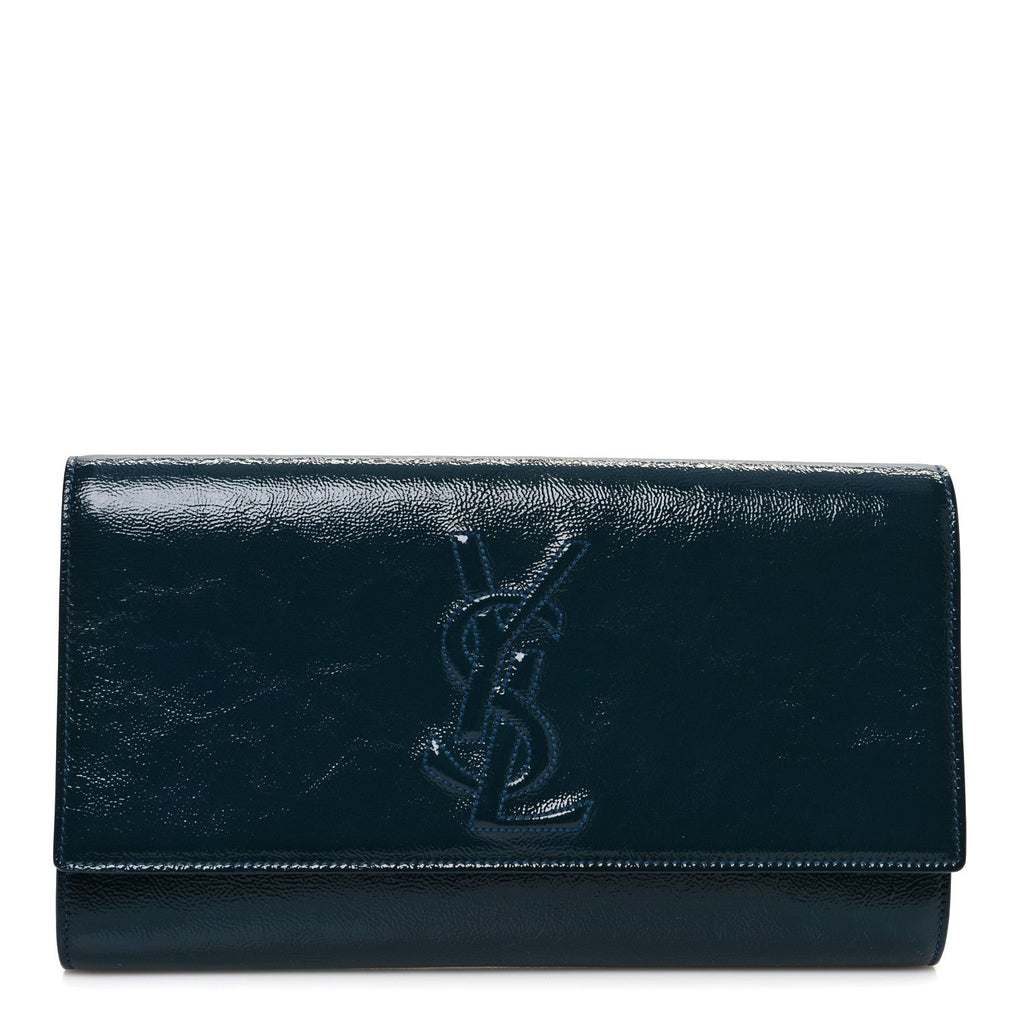 Textured Patent Monogram Large Belle De Jour Clutch Green
