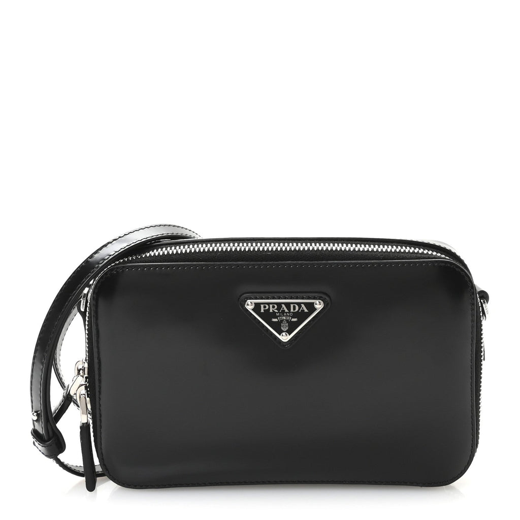 Spazzolato Metal Triangle Logo Mini Pouch Shoulder Bag Black