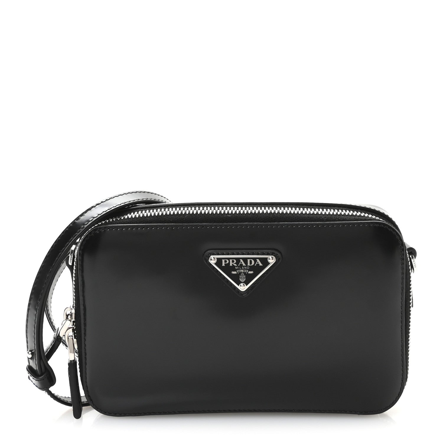 Spazzolato Metal Triangle Logo Mini Pouch Shoulder Bag Black