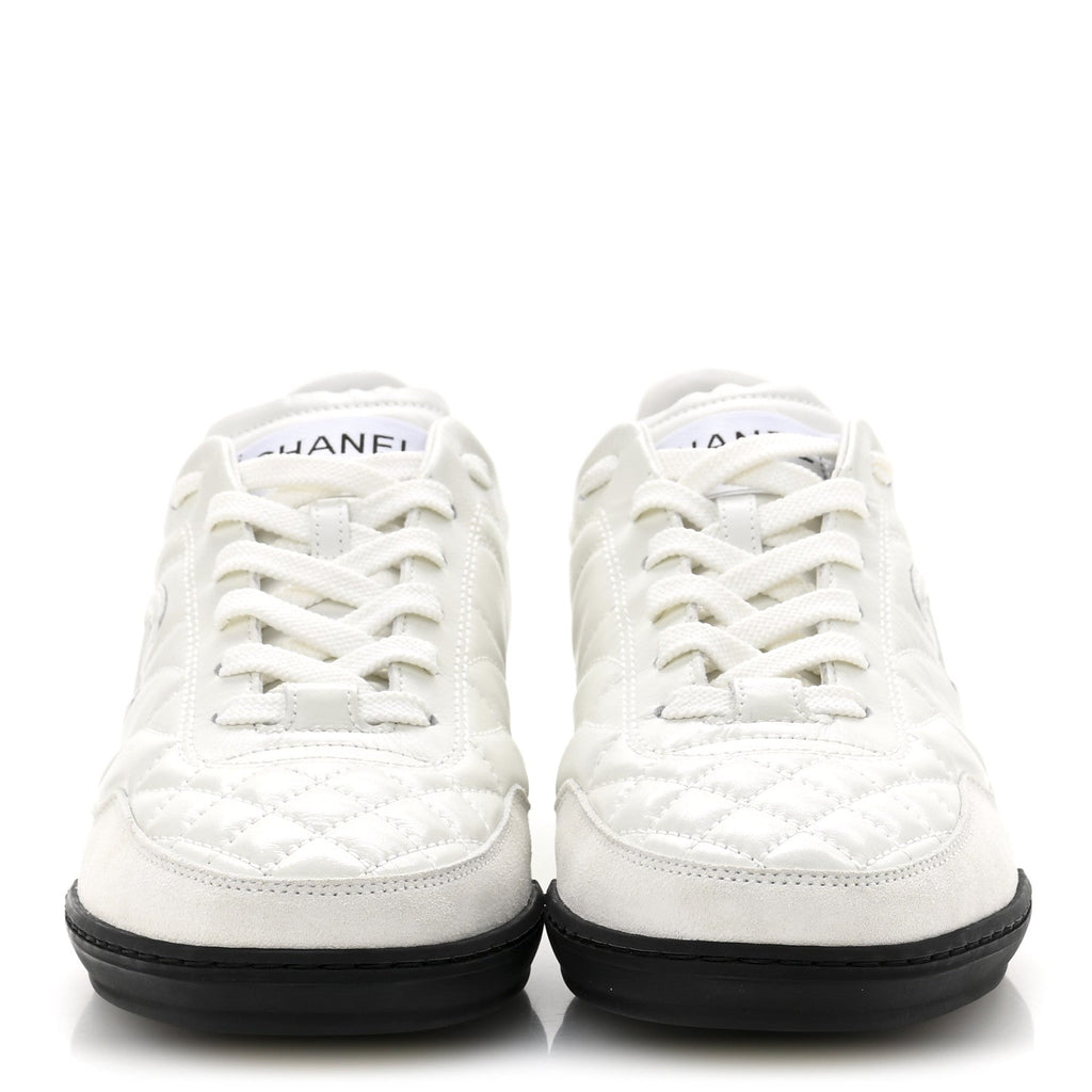 Shiny Calfskin Suede Quilted CC Logo Sneakers 37 White