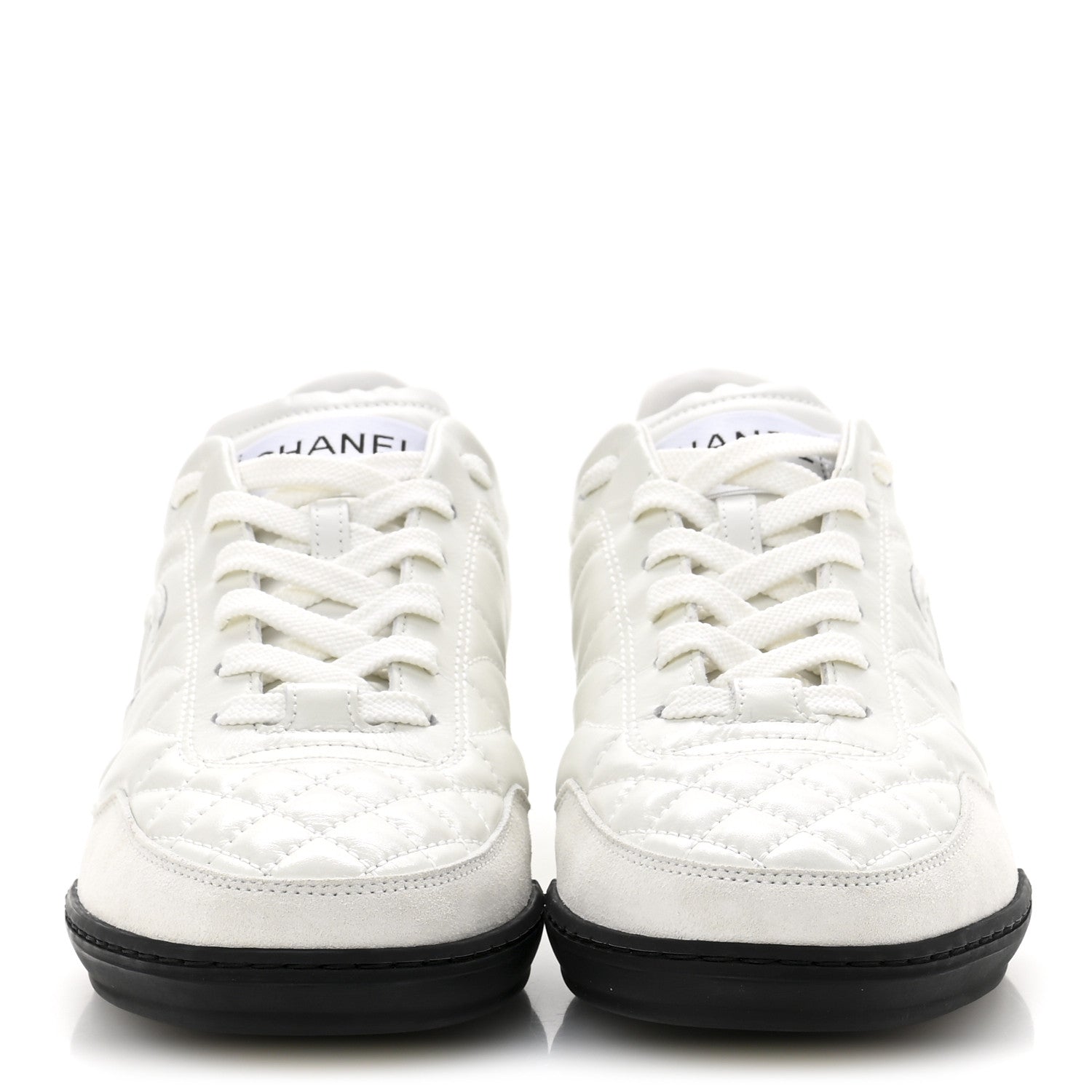 Shiny Calfskin Suede Quilted CC Logo Sneakers 37 White