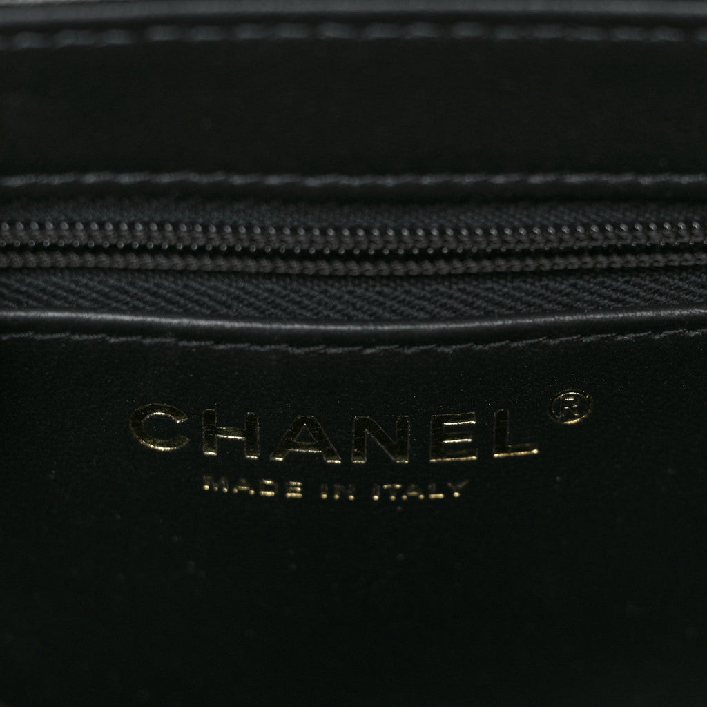 Shiny Aged Calfskin Quilted Nano Kelly Shopper Black
