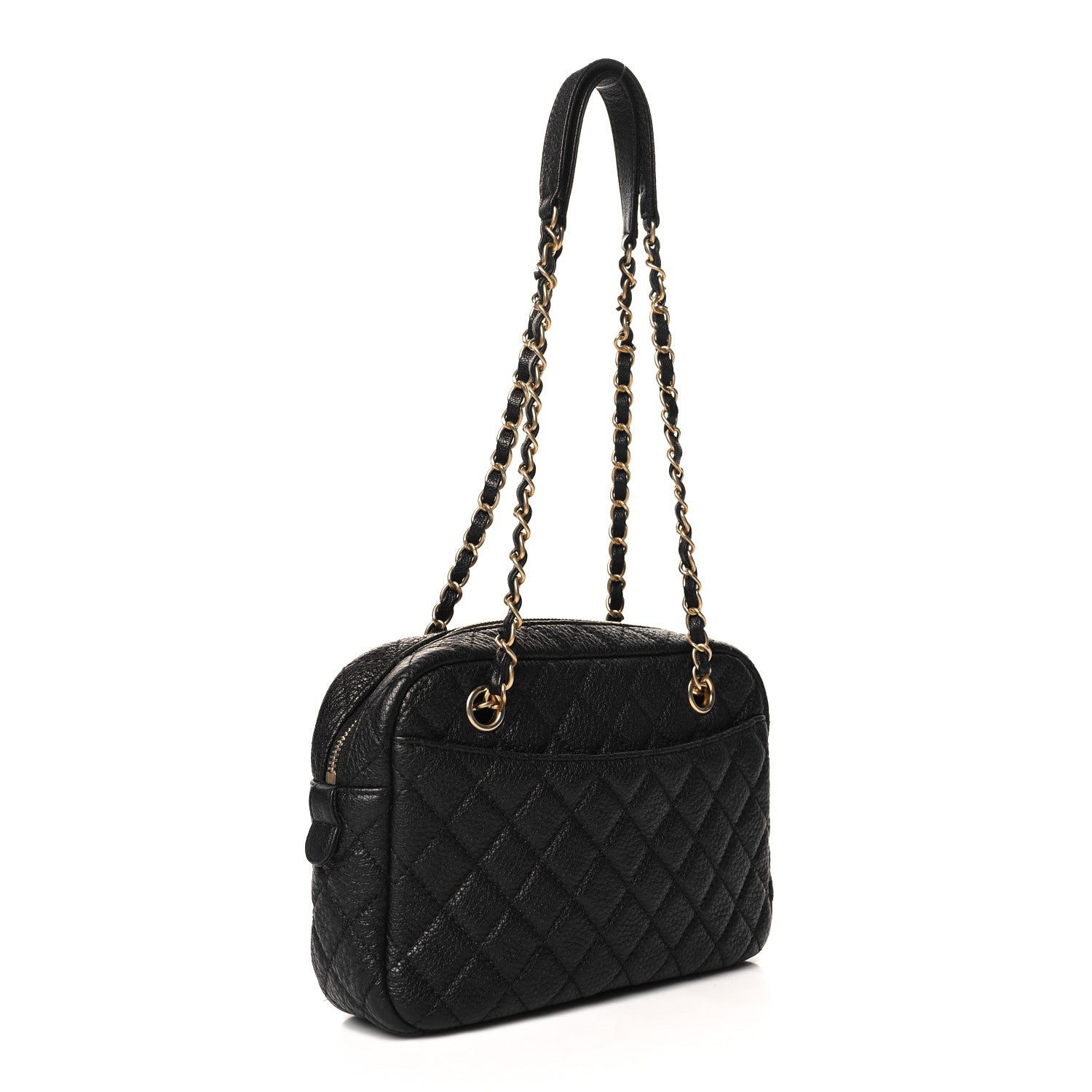 Calfskin Quilted Medium Camera Case Black