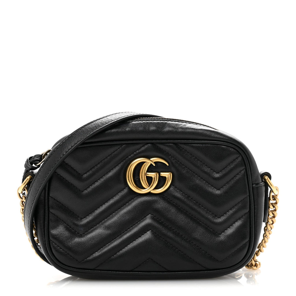 Calfskin Matelasse Mini GG Marmont Chain Shoulder Bag Black