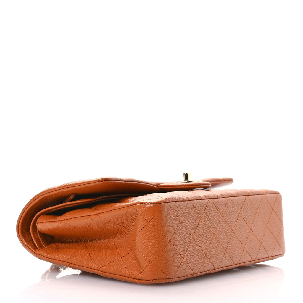 Caviar Quilted Medium Double Flap Light Brown
