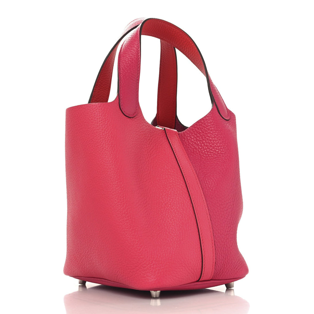 Taurillon Clemence Tri-Color Picotin Lock 18 PM Rose Extreme Rose Mexico Rouge De Coeur