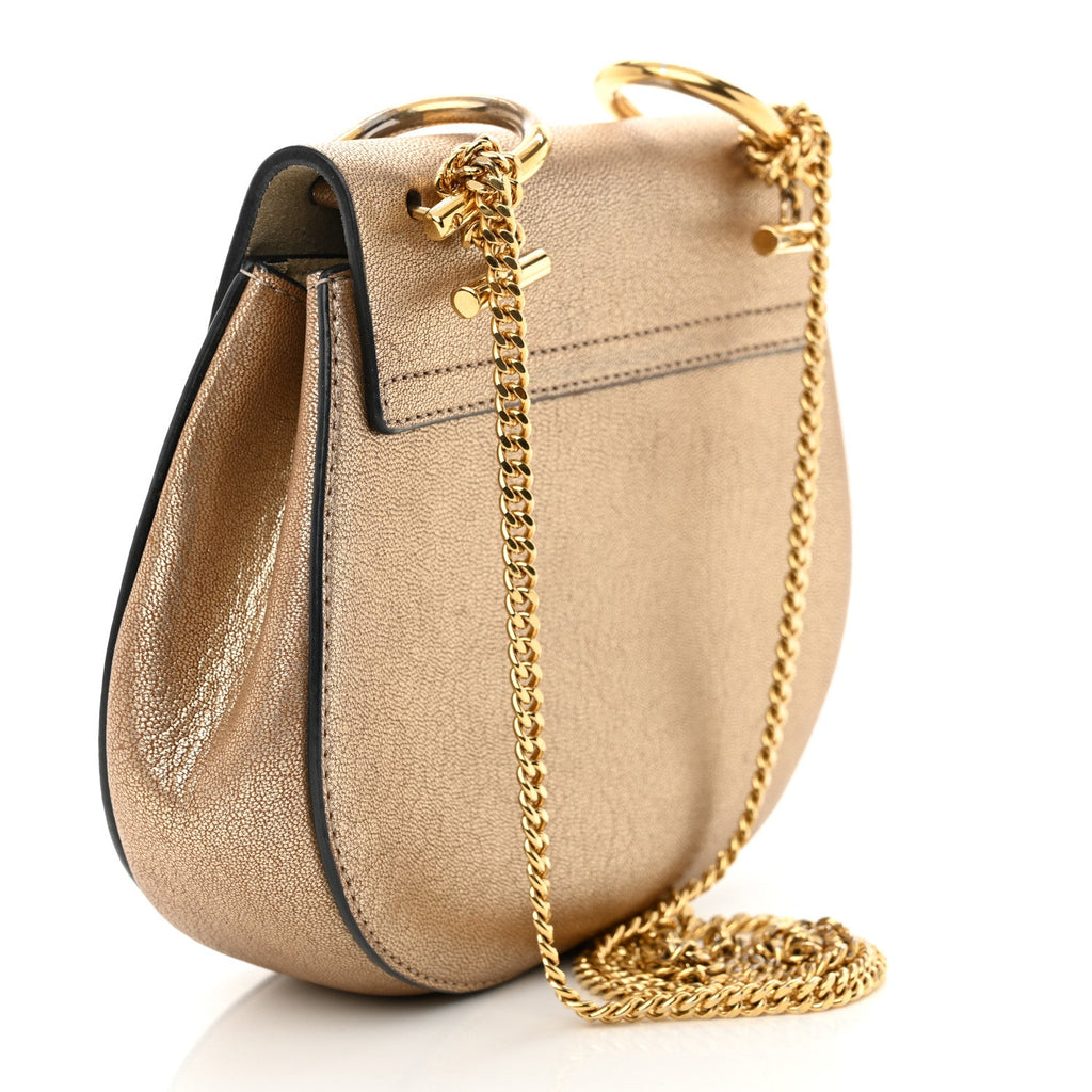 Metallic Goatskin Mini Drew Shoulder Bag Pale Gold