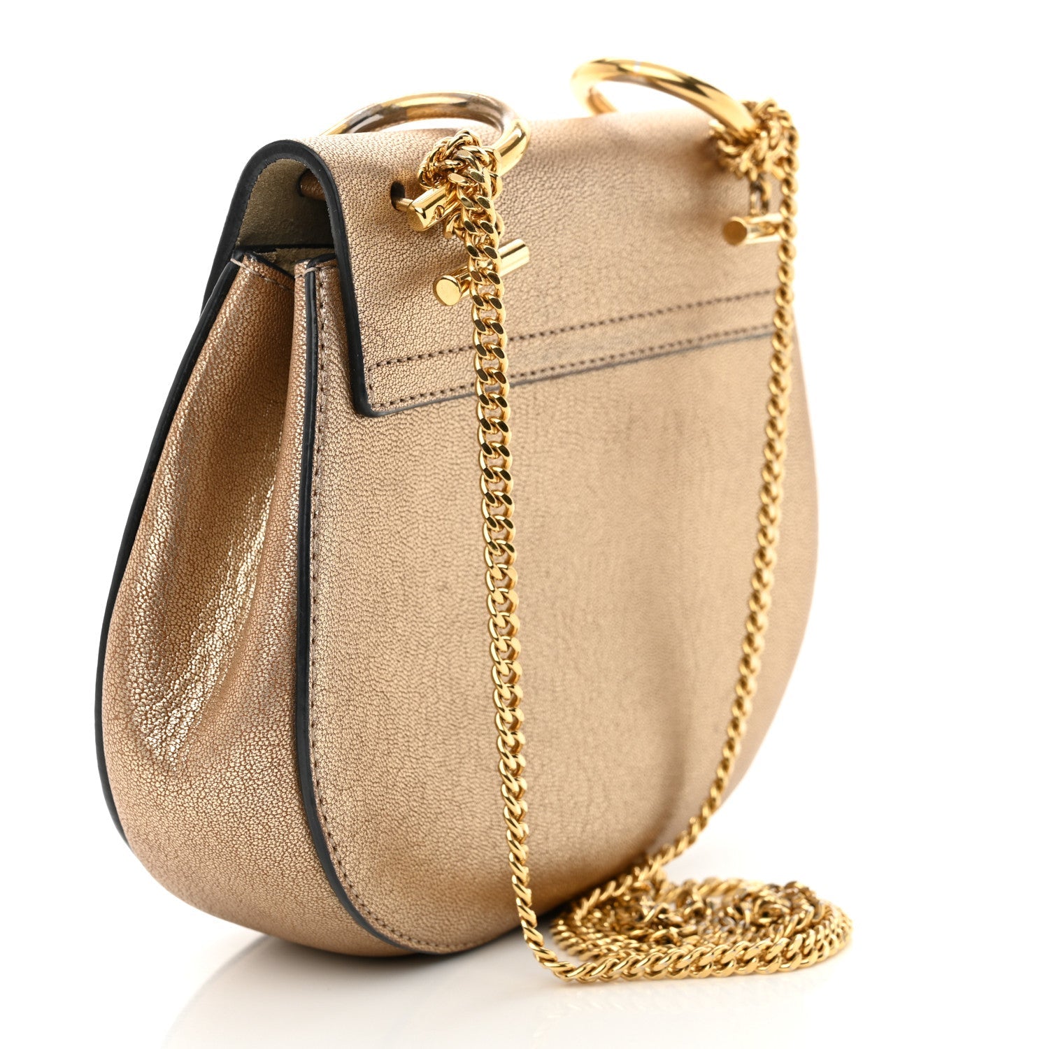 Metallic Goatskin Mini Drew Shoulder Bag Pale Gold