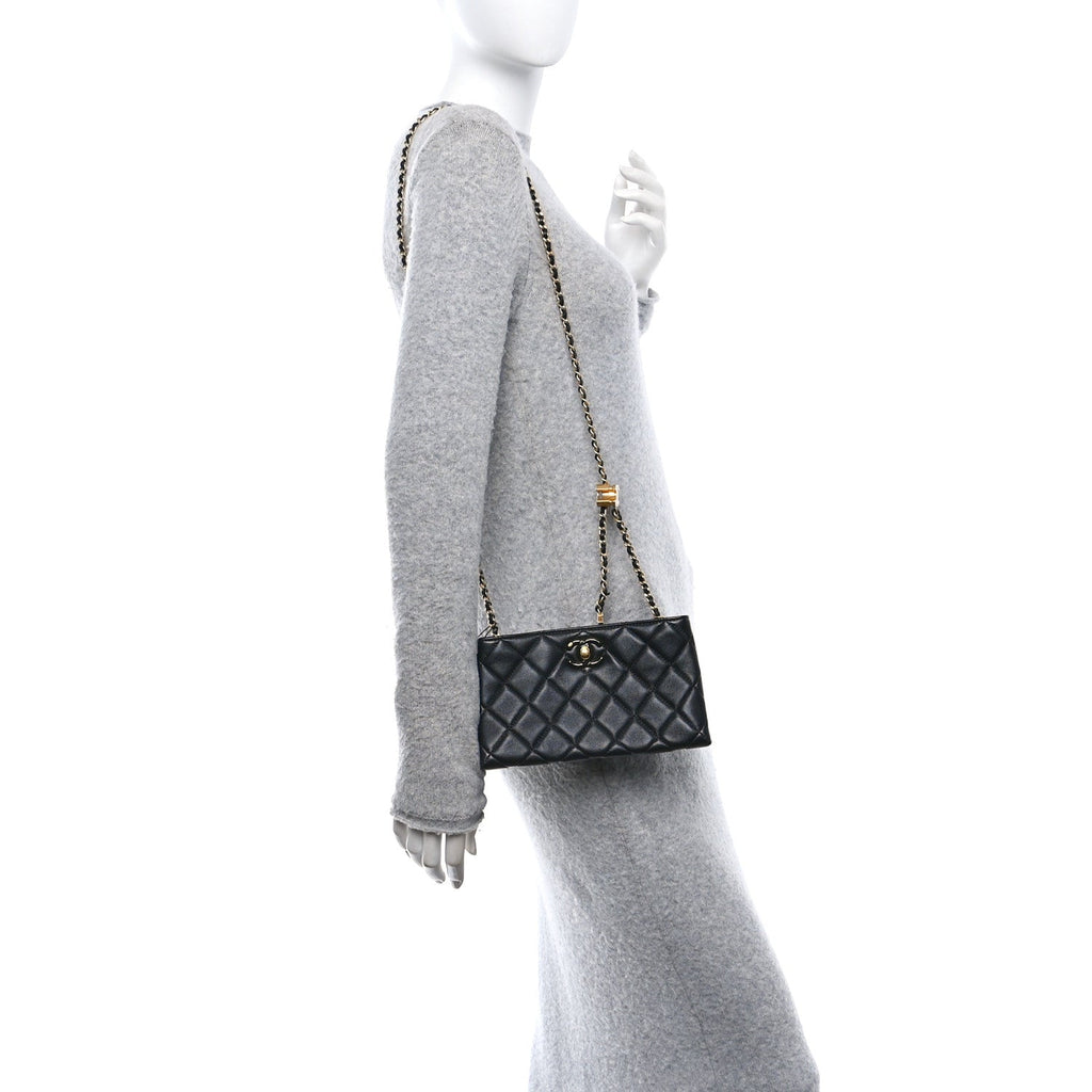 Lambskin Quilted Enamel Mini Shopping Bag Black