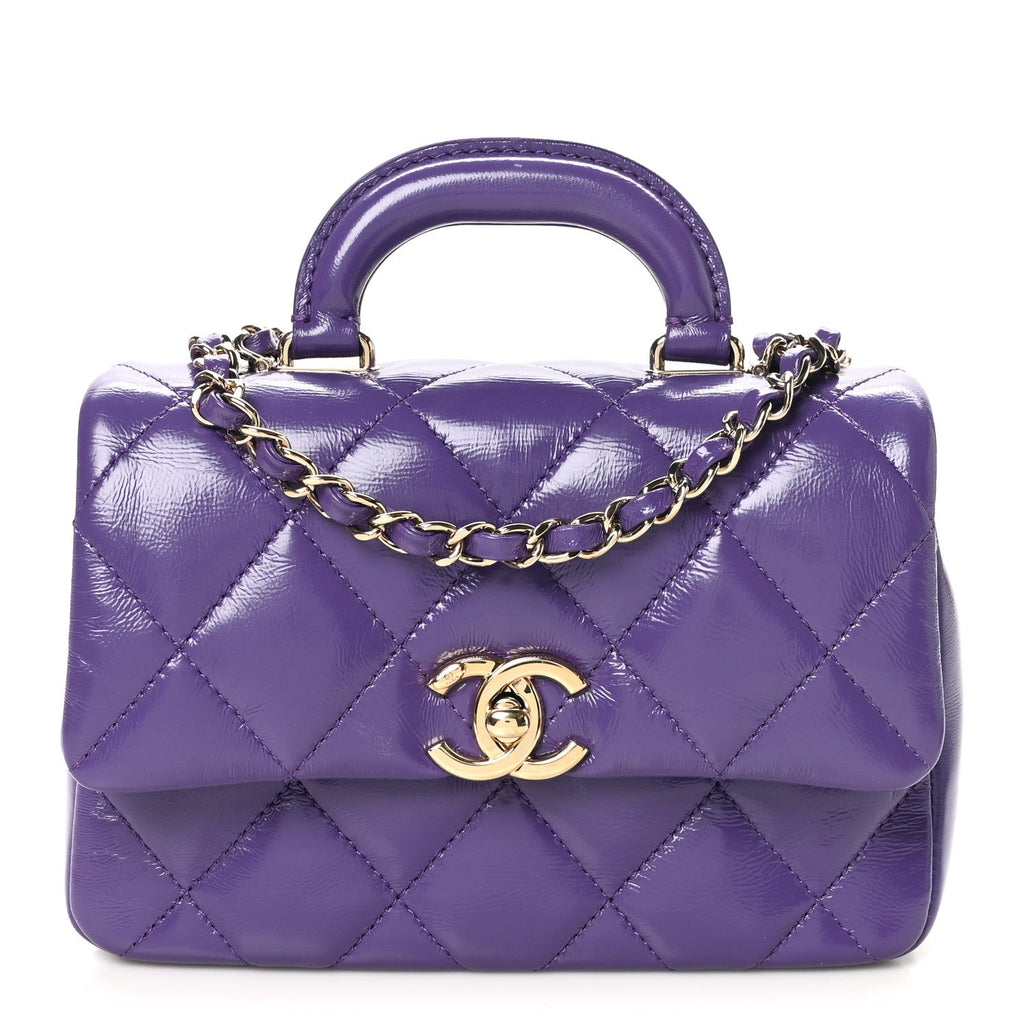 Shiny Lambskin Quilted Mini Coco Trip Flap Bag Purple
