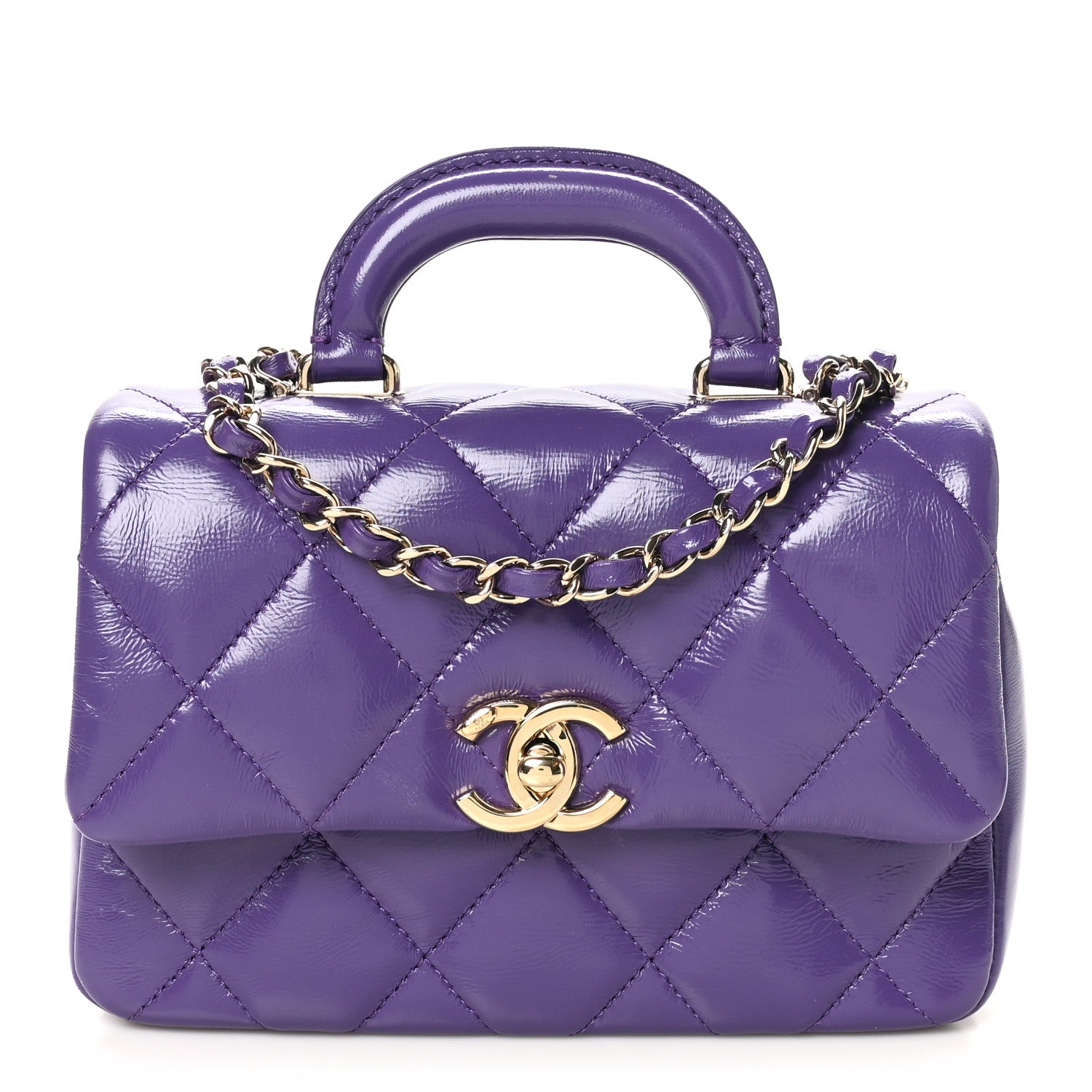 Shiny Lambskin Quilted Mini Coco Trip Flap Bag Purple