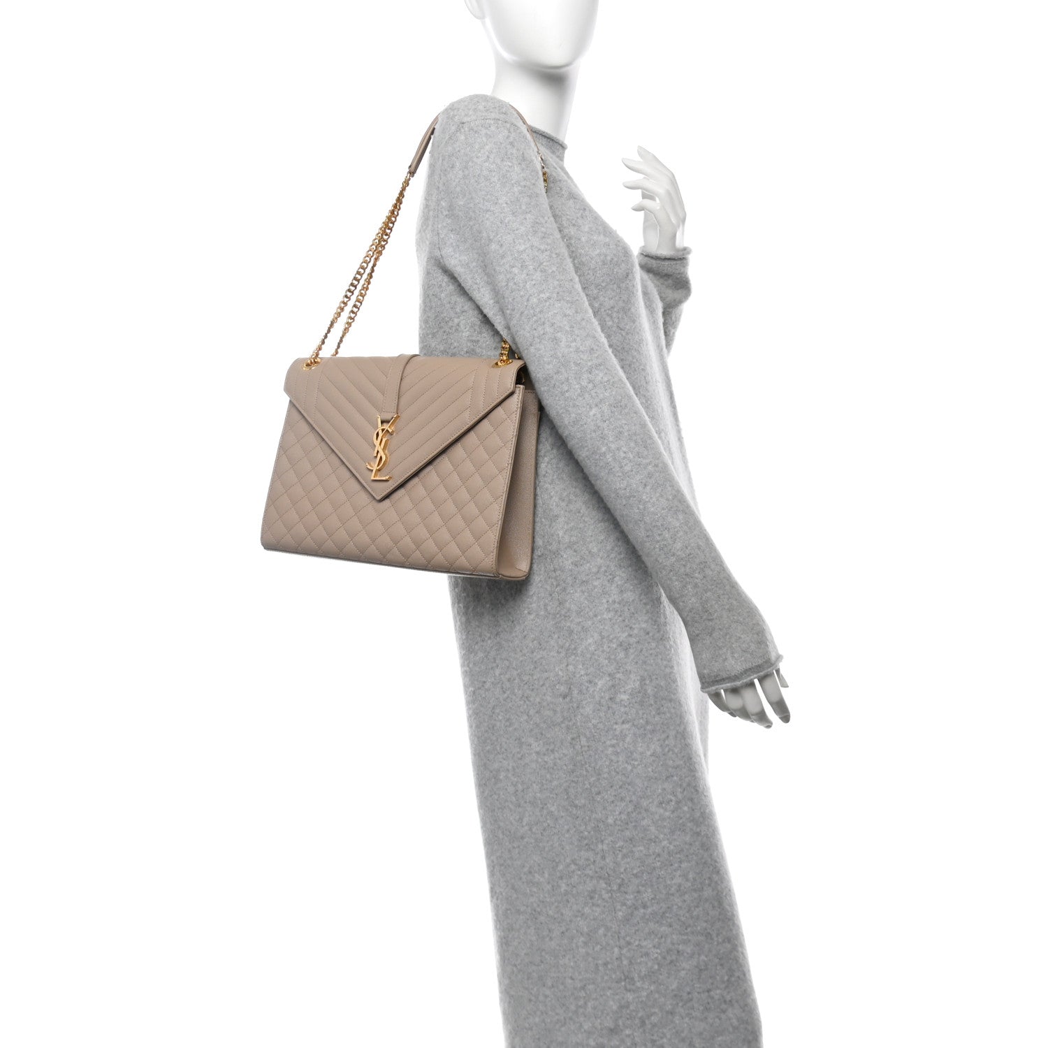 Grain De Poudre Mixed Matelasse Large Triquilt Monogram Satchel Dark Beige
