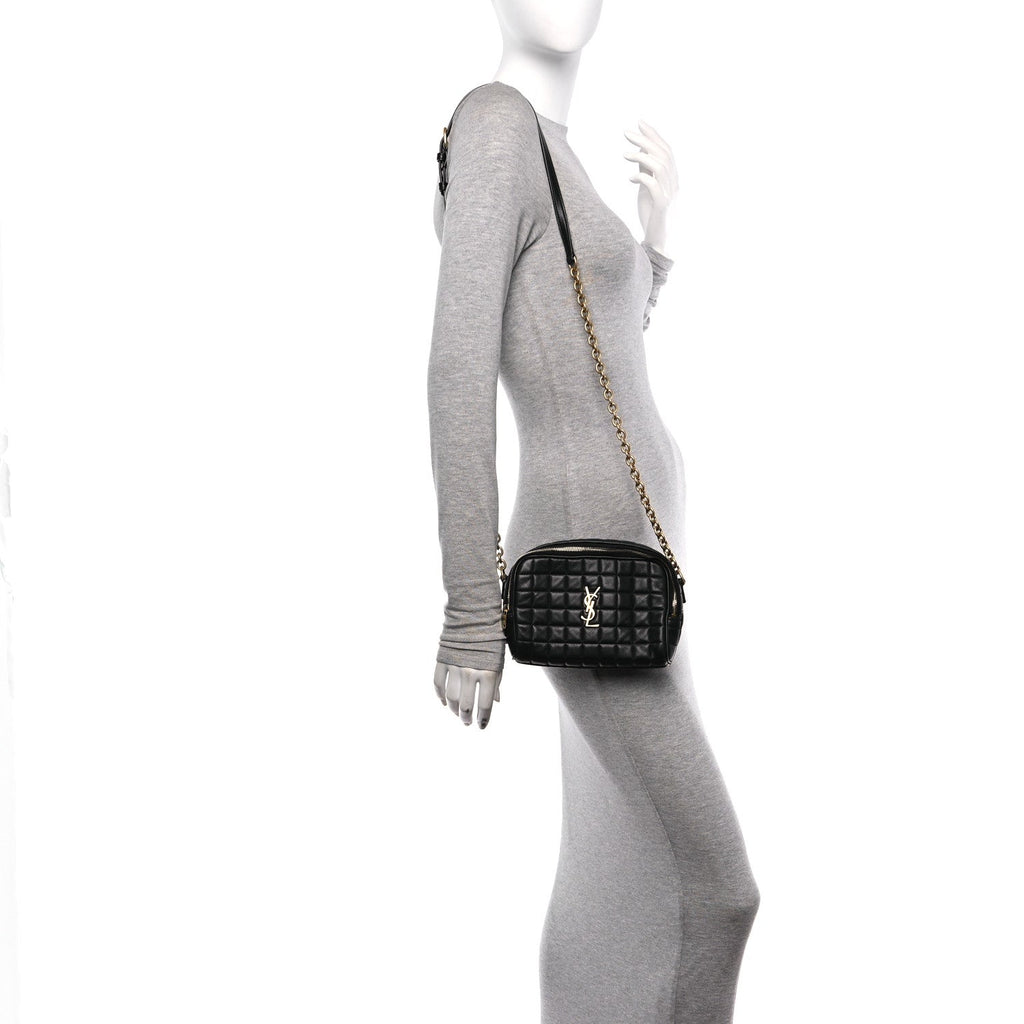 Lambskin Carre Quilted Cassandre Mini Camera Bag Black