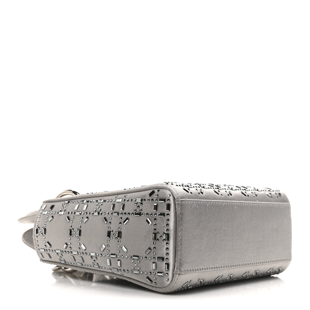 Satin Crystal Cannage Mini Lady Dior Gray