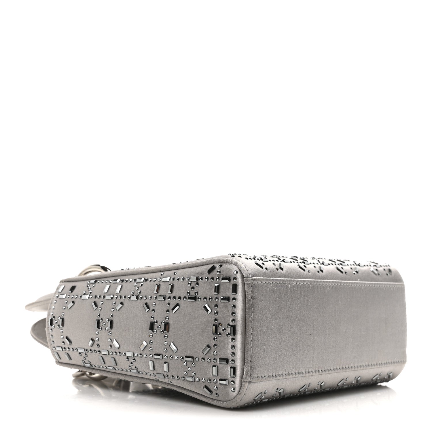 Satin Crystal Cannage Mini Lady Dior Gray