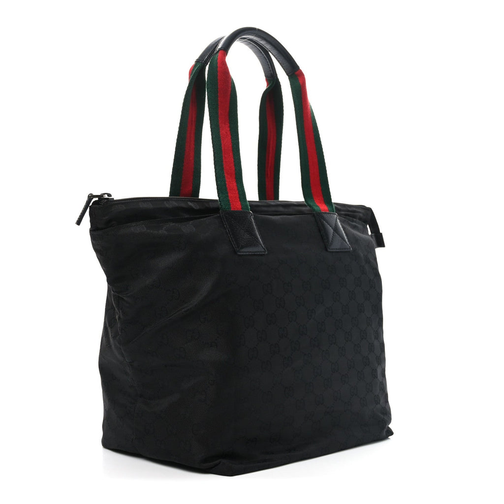 GG Monogram Large Web Handle Bucket Tote Black
