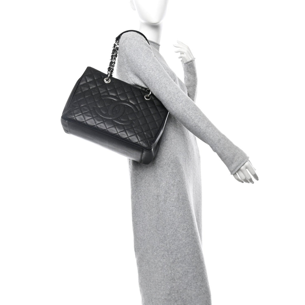 Caviar Quilted Grand Shopping Tote GST Black
