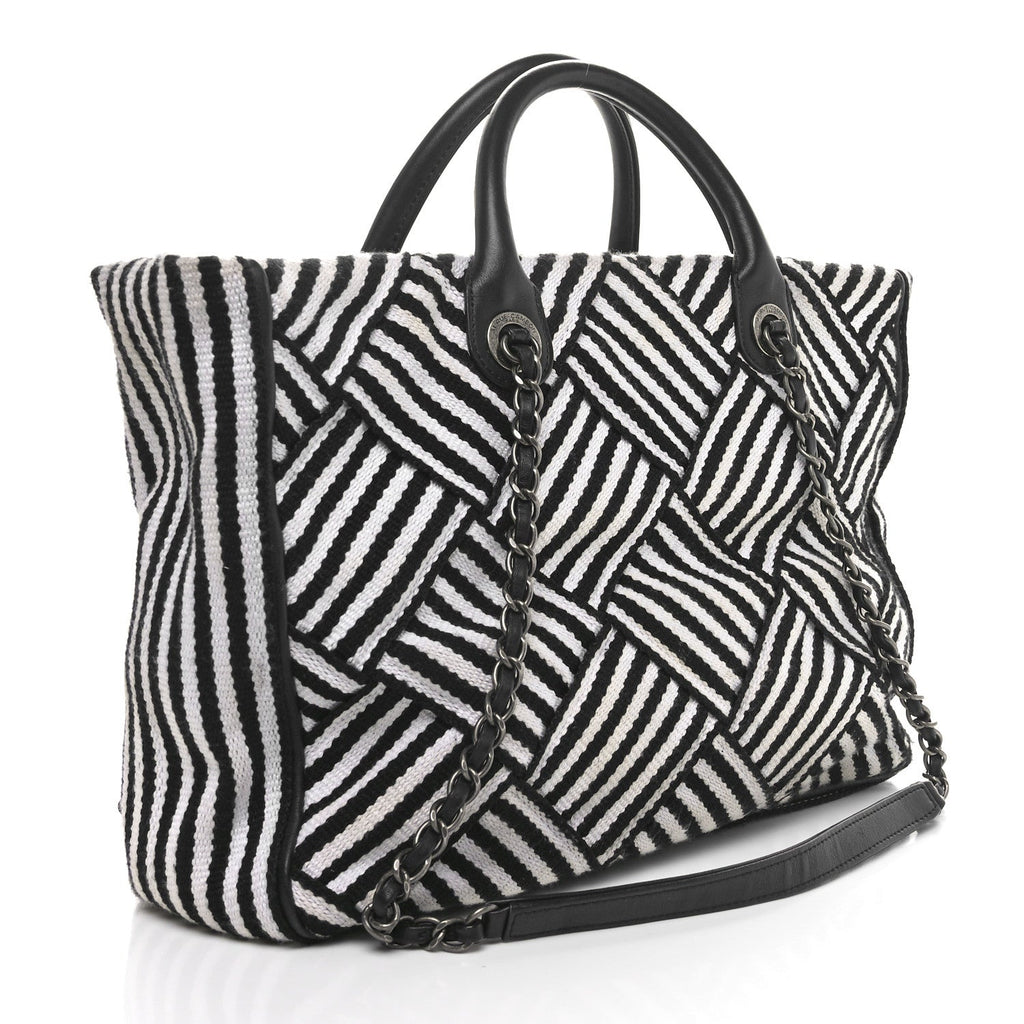 Woven Canvas Large Easy Shopping Tote Black White