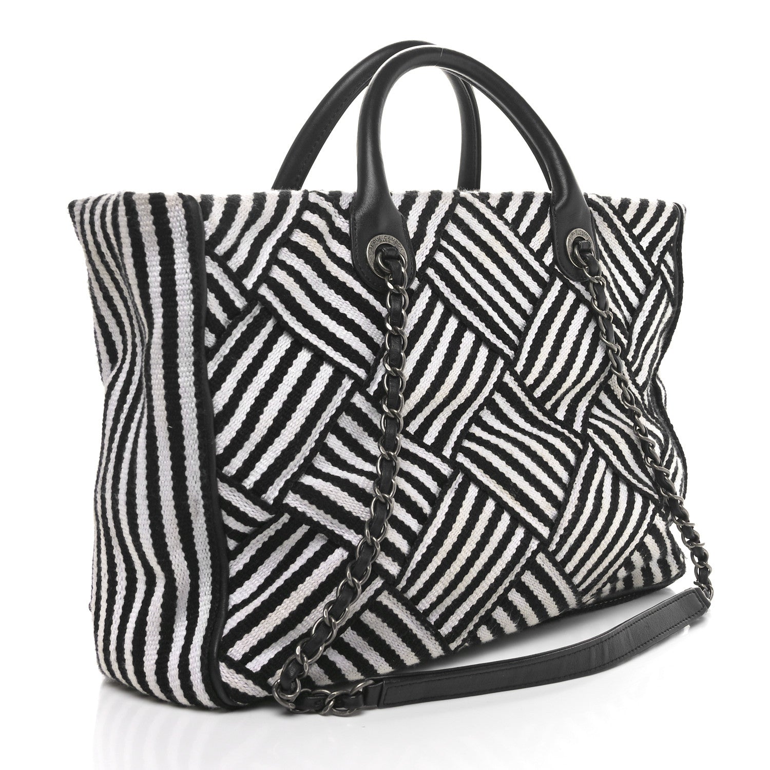 Woven Canvas Large Easy Shopping Tote Black White
