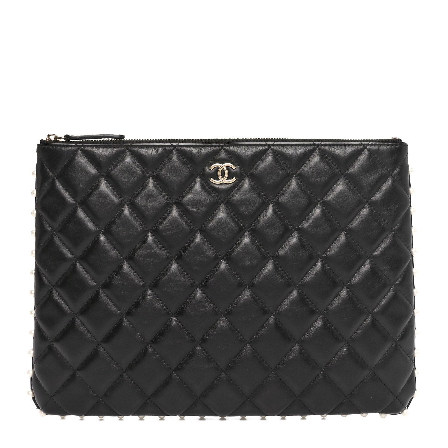 Calfskin Quilted Pearl Medium Cosmetic Case Black
