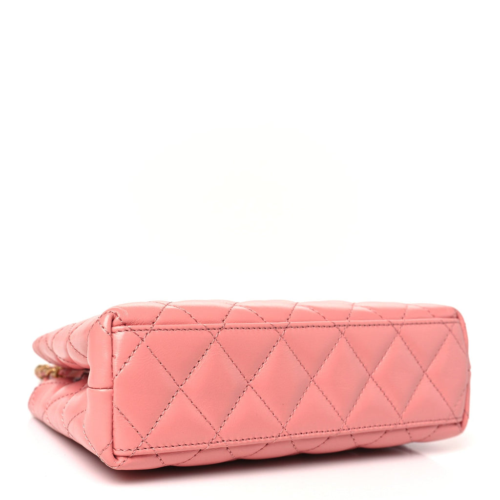 Shiny Aged Calfskin Quilted Nano Kelly Shopper Coral Pink