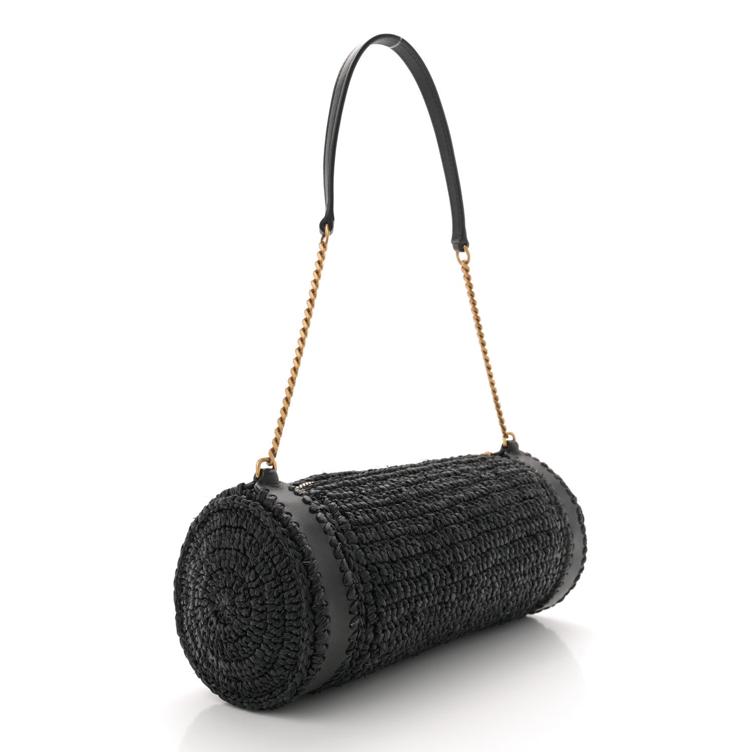 Raffia Monogram Small Cassandre Cylinder Bag Black