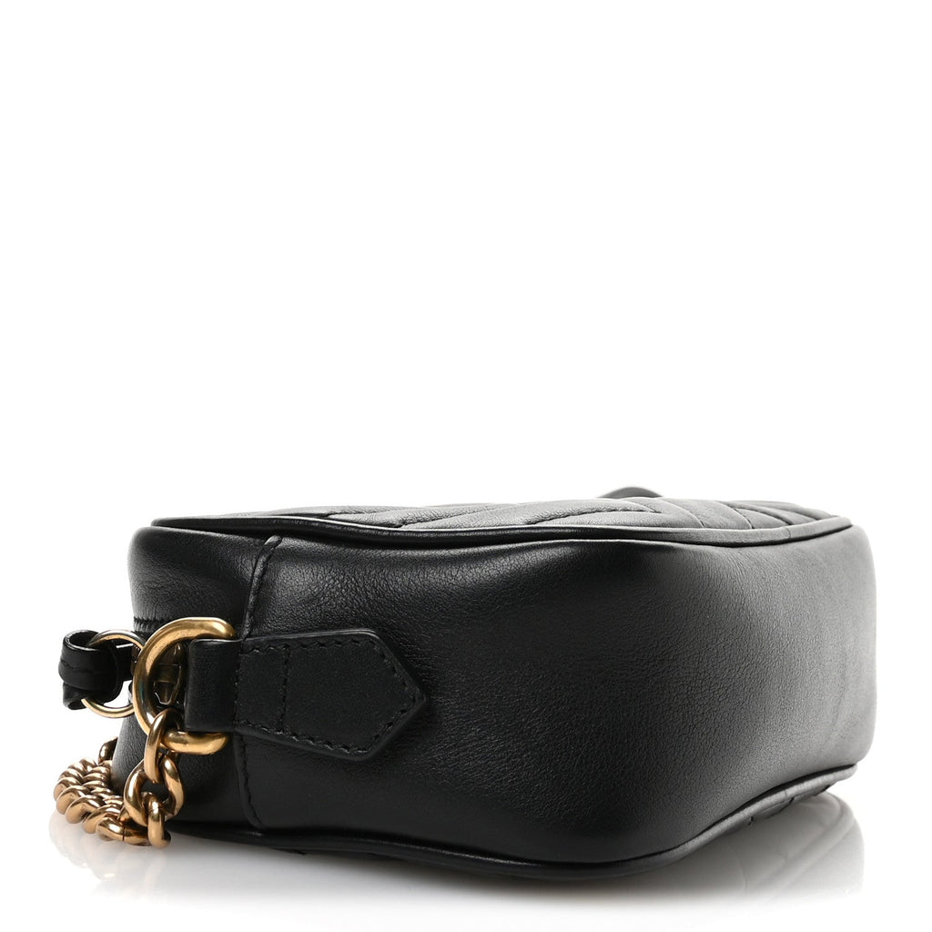 Calfskin Matelasse Mini GG Marmont Chain Shoulder Bag Black
