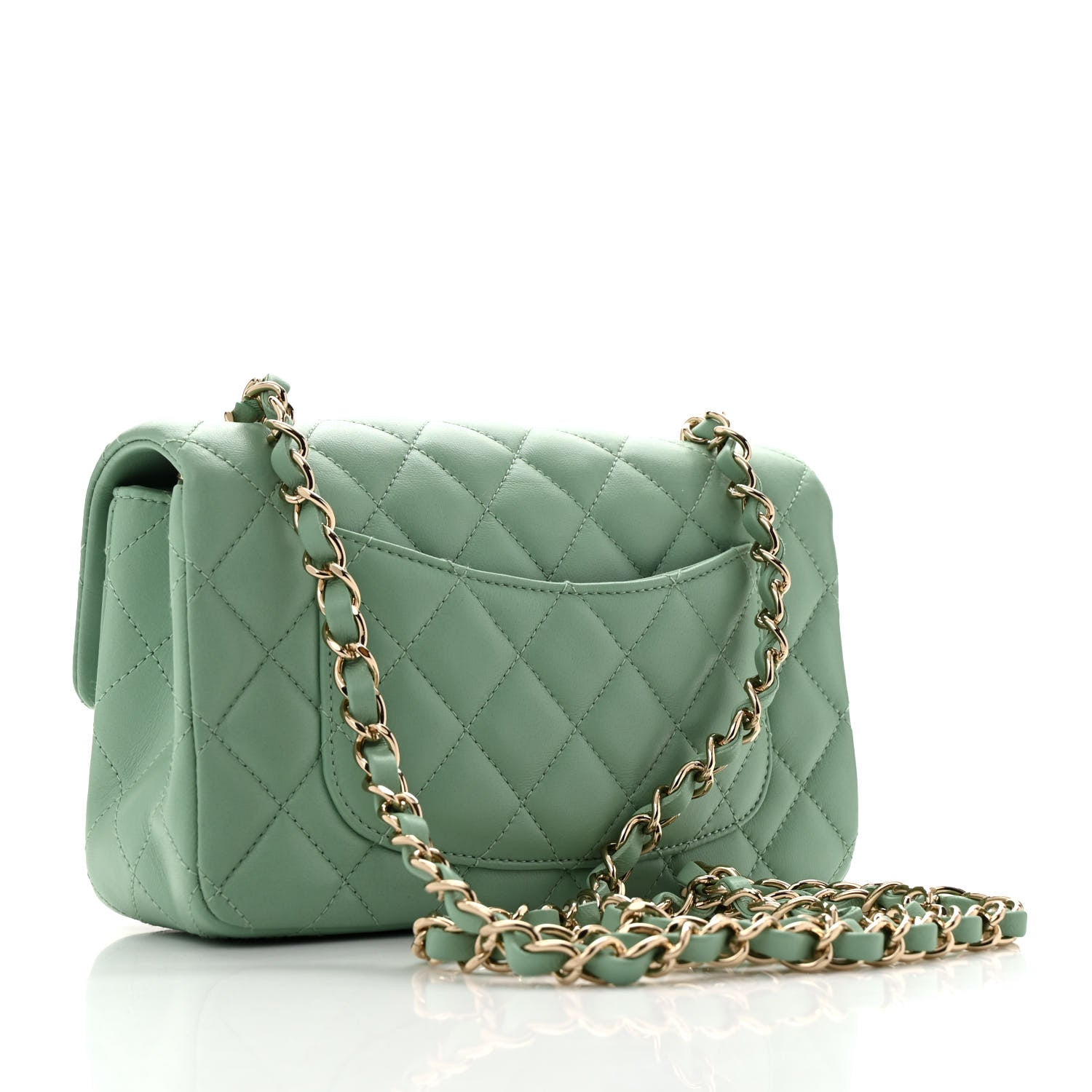 Lambskin Quilted Mini Rectangular Flap Light Green