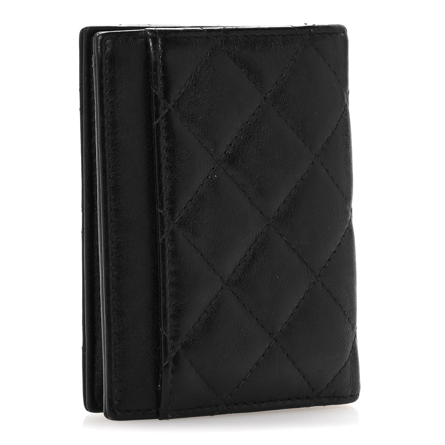 Crumpled Calfskin Quilted  Holder Wallet So Black
