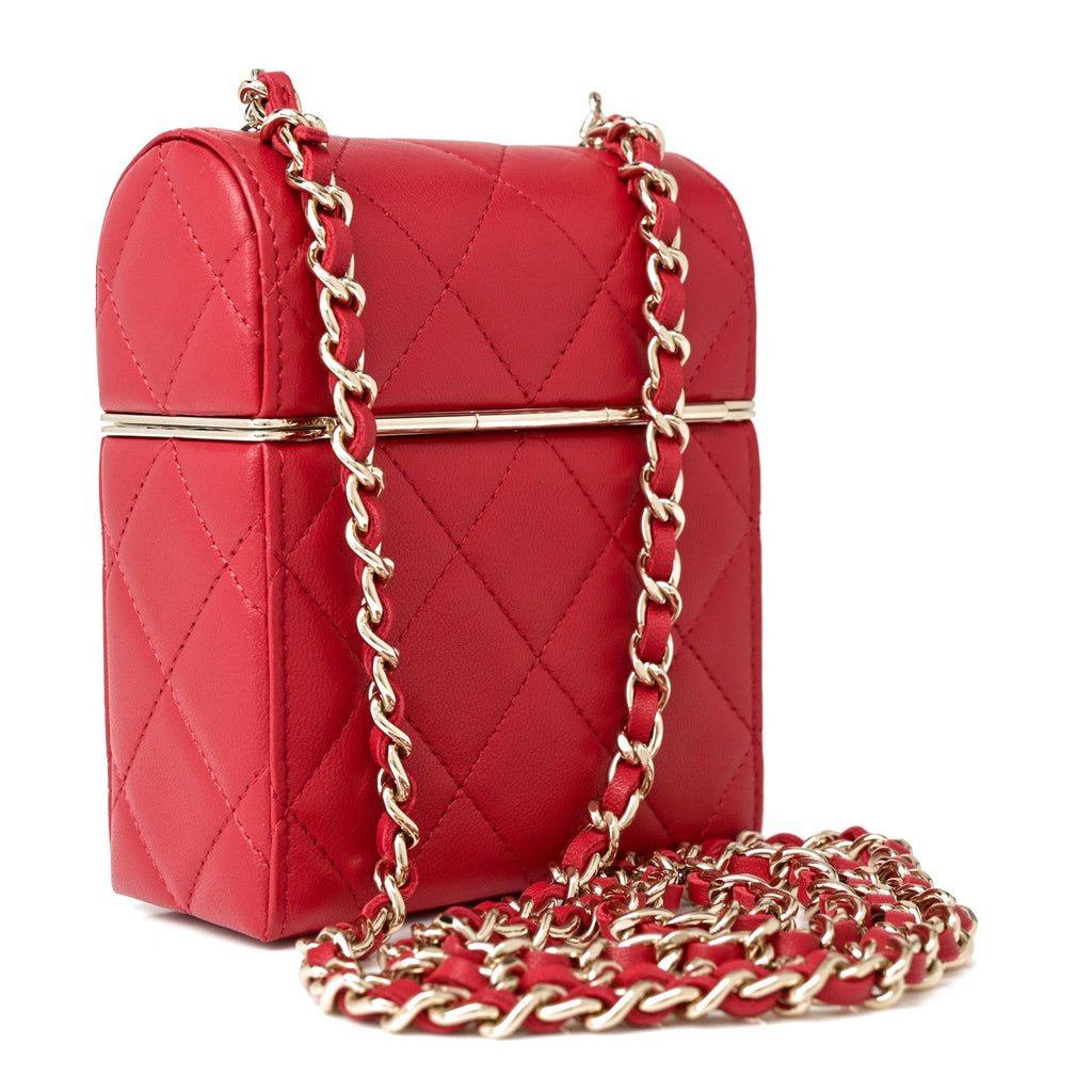 Lambskin Quilted Small Box With Chain Red