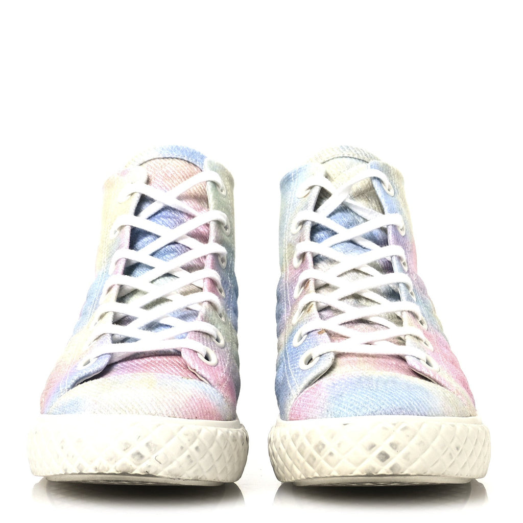 Printed Fabric Quilted High Top Sneakers 38 Green Pink Blue White