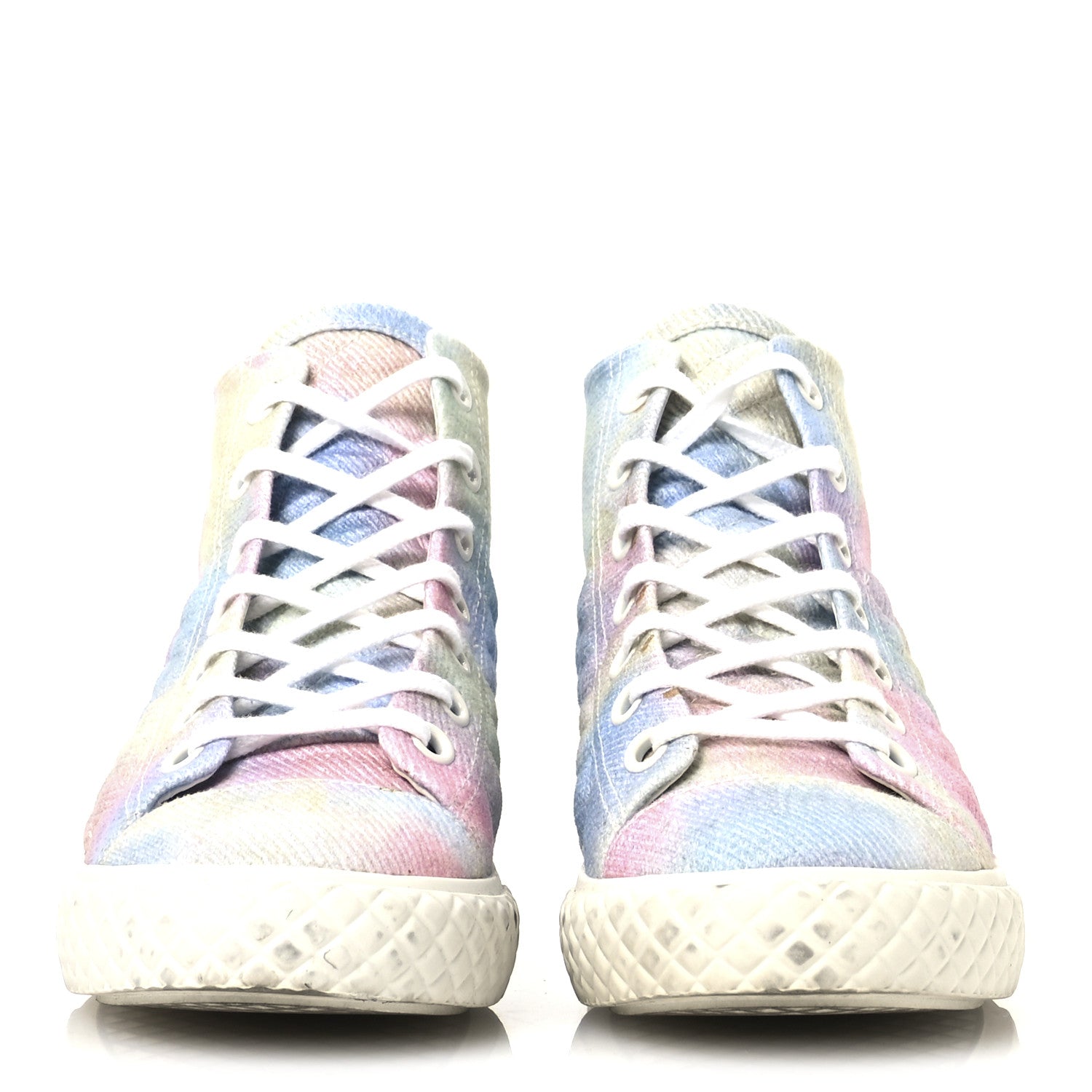 Printed Fabric Quilted High Top Sneakers 38 Green Pink Blue White
