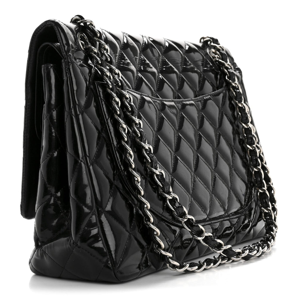 Patent Quilted Maxi Double Flap Black