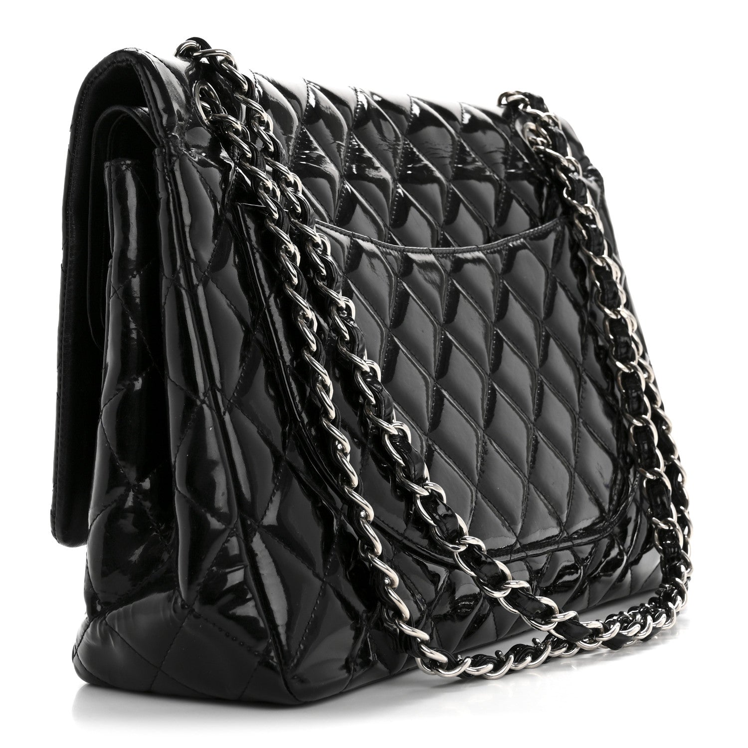 Patent Quilted Maxi Double Flap Black