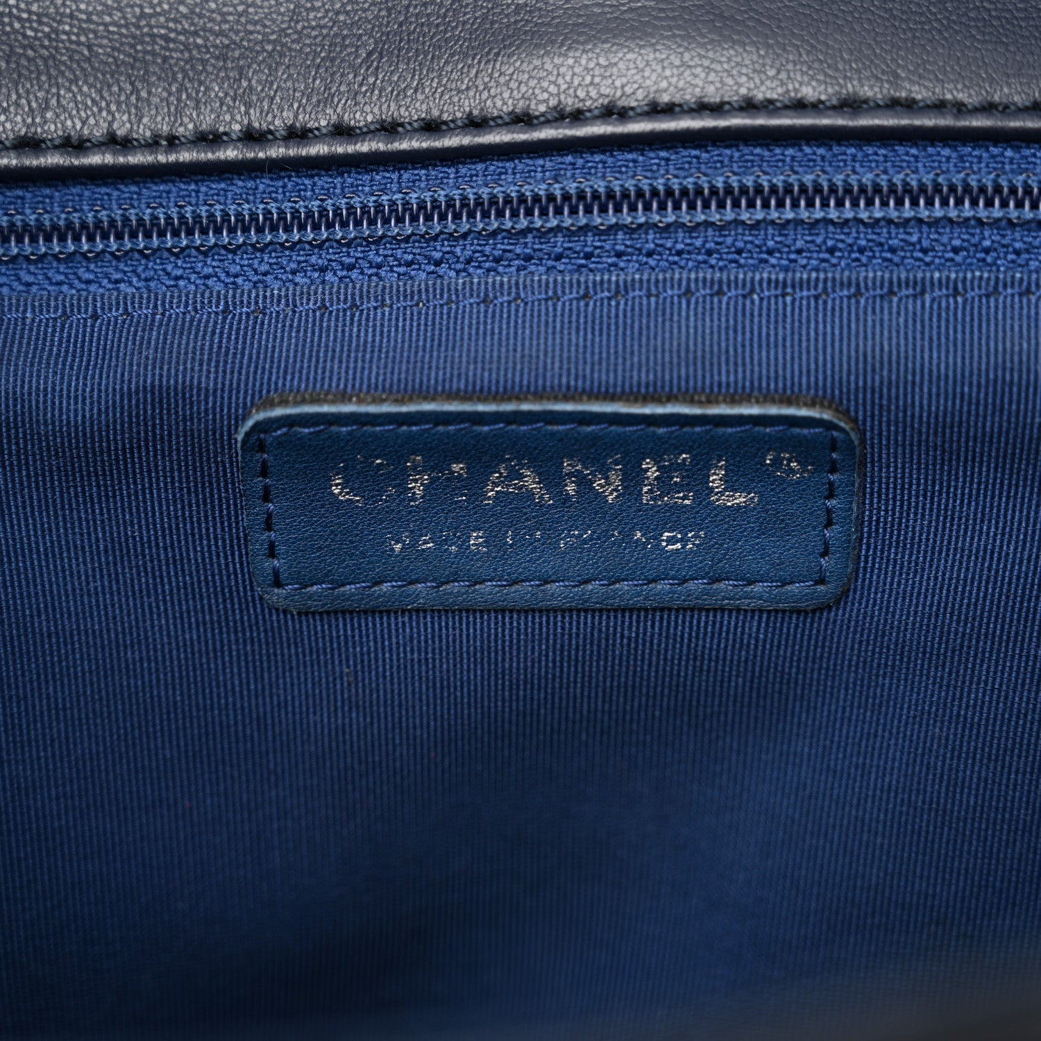 Lambskin Chevron Quilted Single Flap Navy Blue