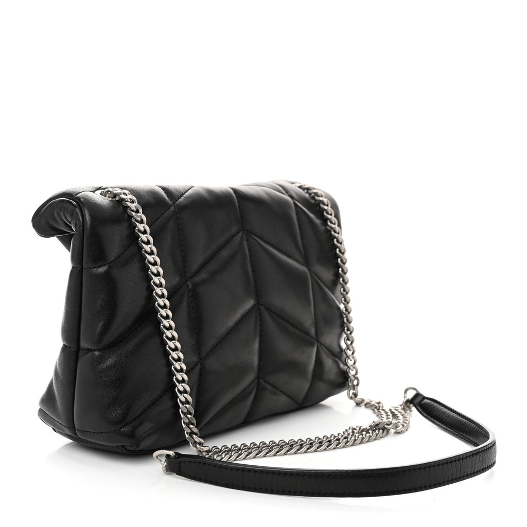 Lambskin Quilted Toy Loulou Puffer Monogram Chain Satchel Black
