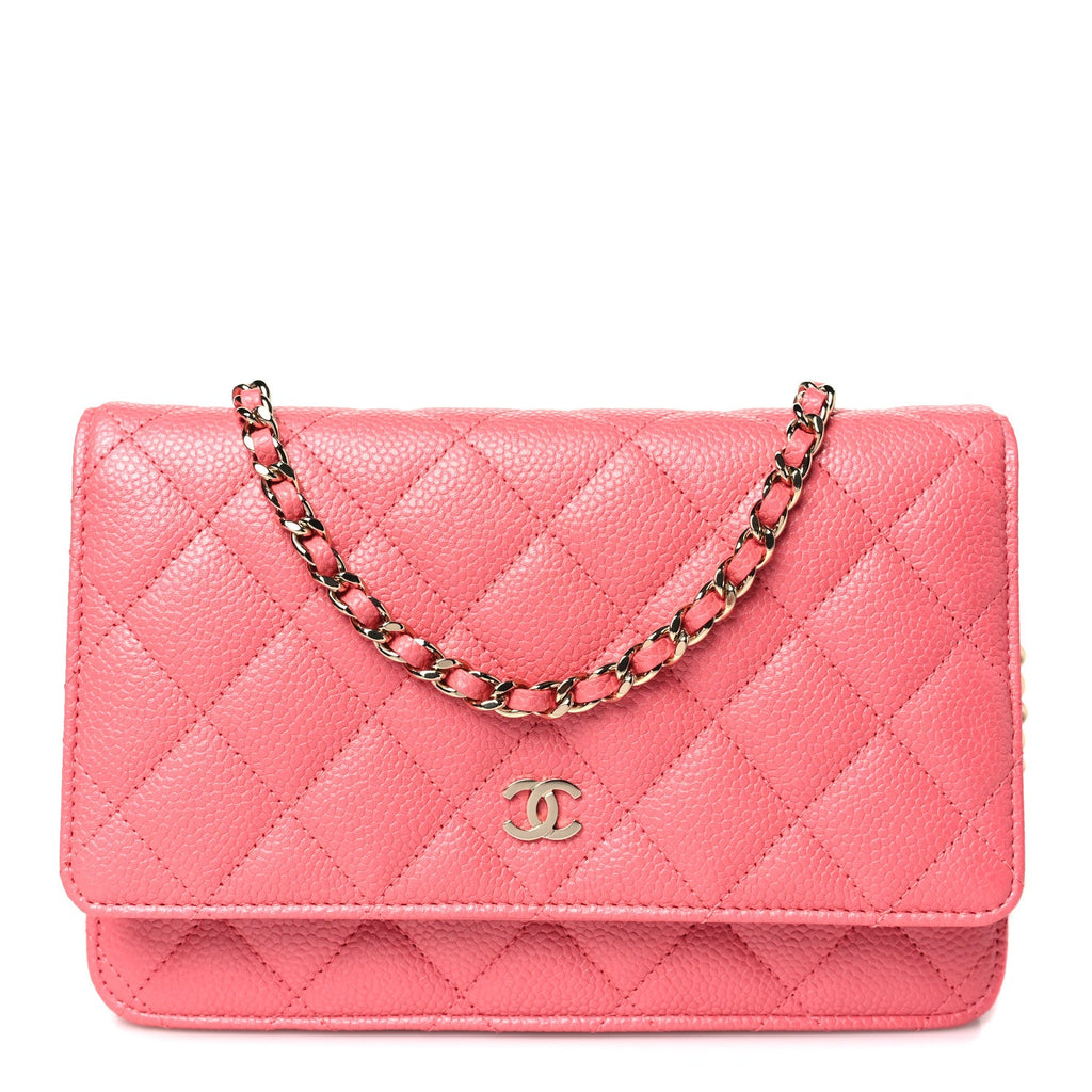 Caviar Quilted Wallet on Chain WOC Pink