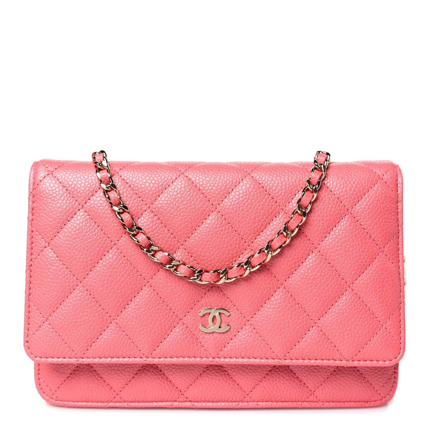 Caviar Quilted Wallet on Chain WOC Pink