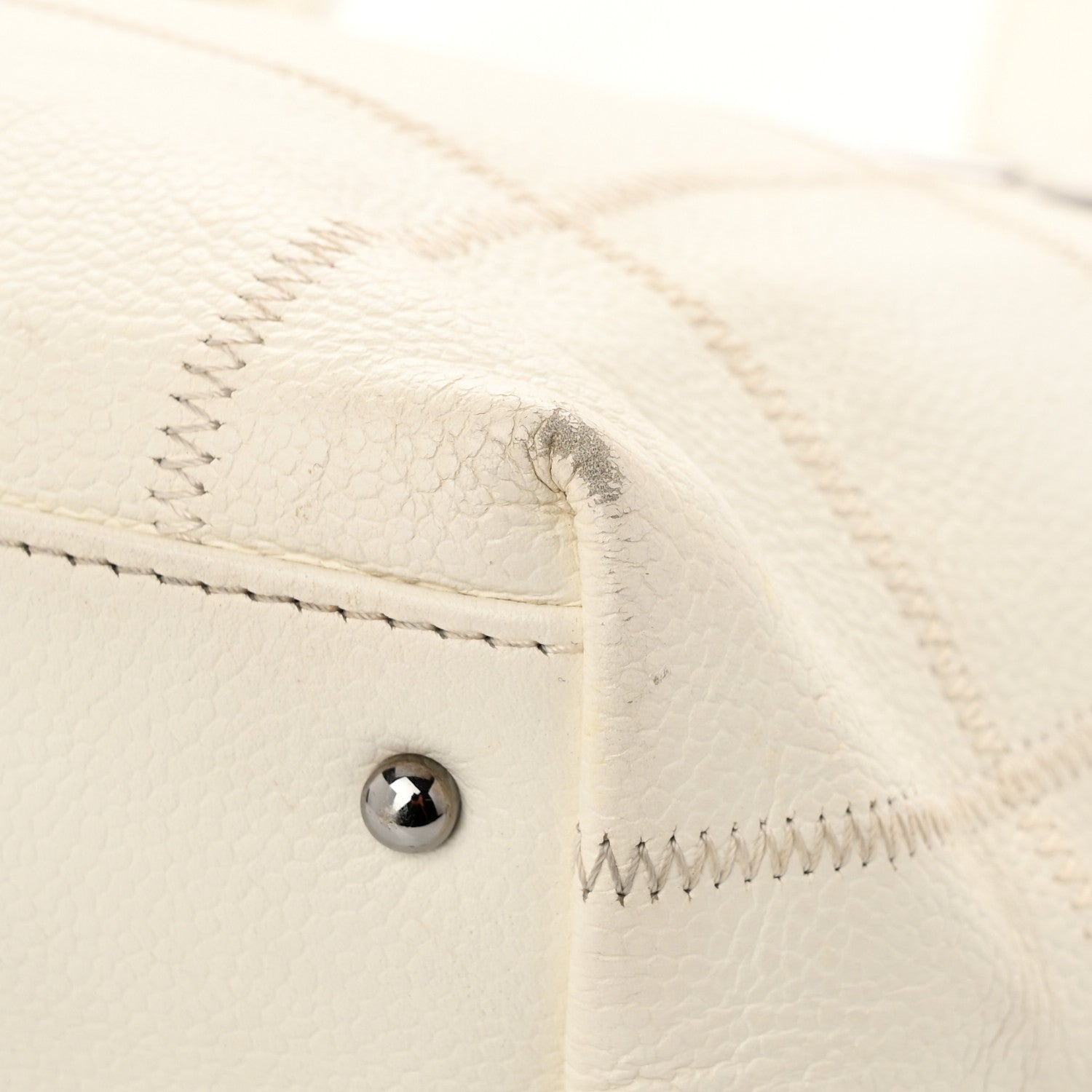 Caviar Square Stitched Tote White
