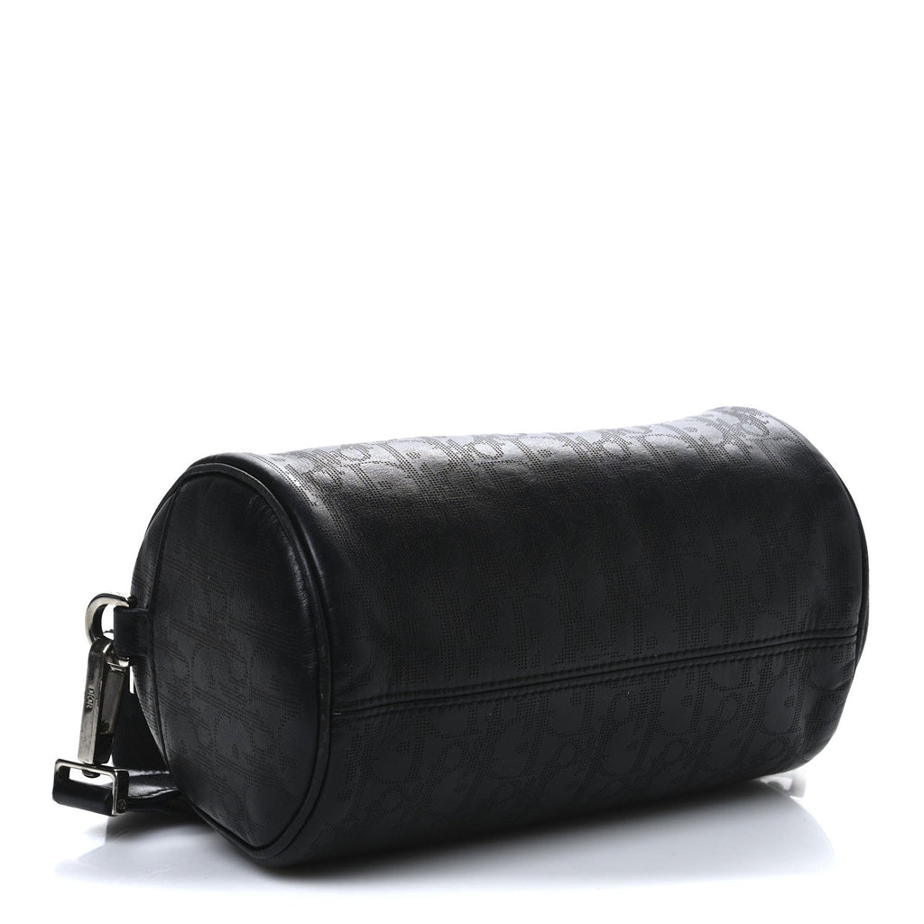 Calfskin Perforated Oblique Roller Messenger Bag Black