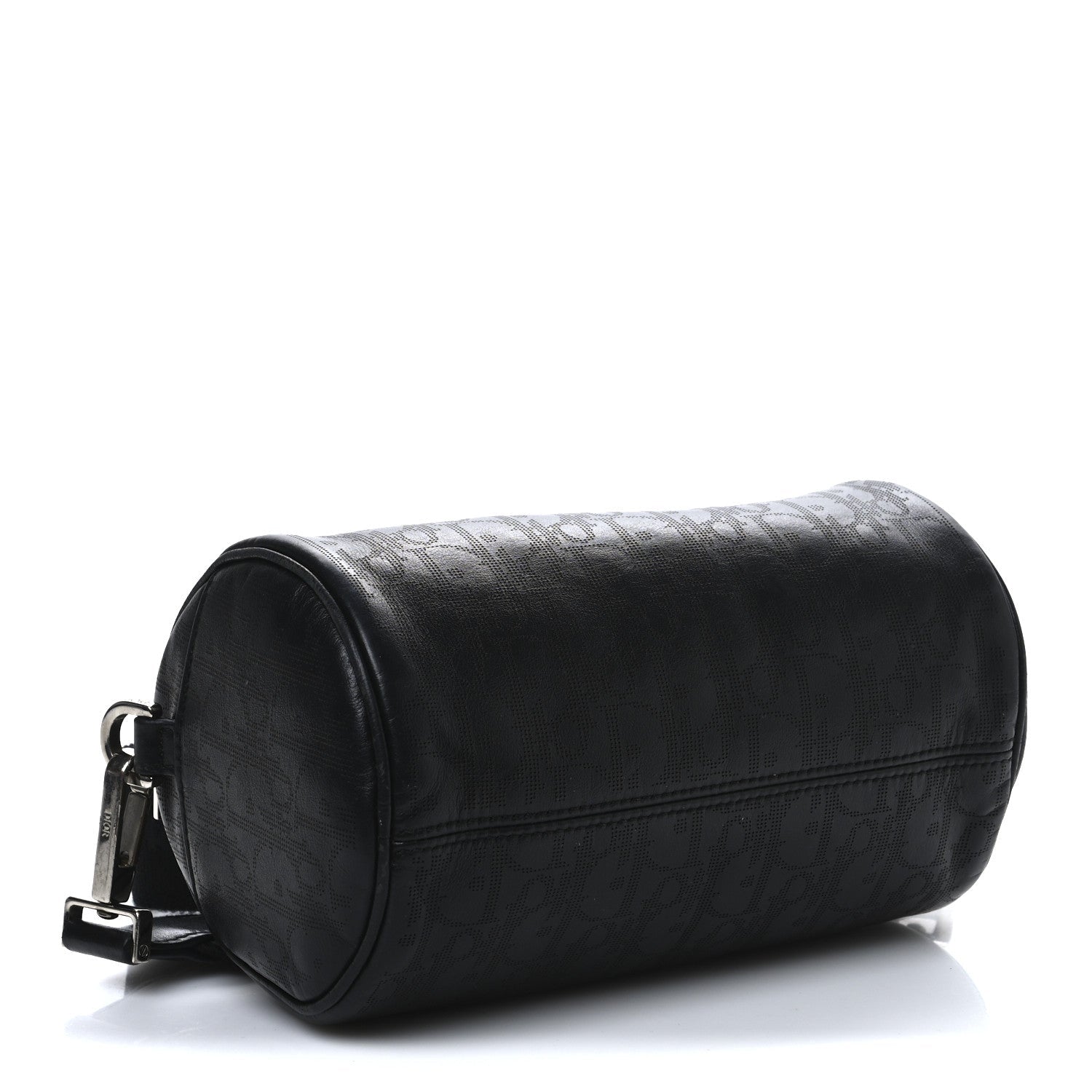 Calfskin Perforated Oblique Roller Messenger Bag Black